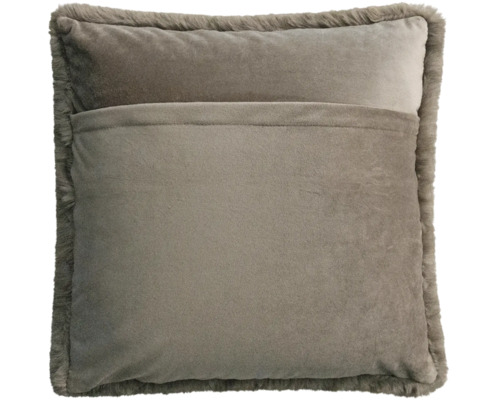 Coussin décoratif avec bordure en fausse fourrure, tissu doux et fermeture portefeuille.
