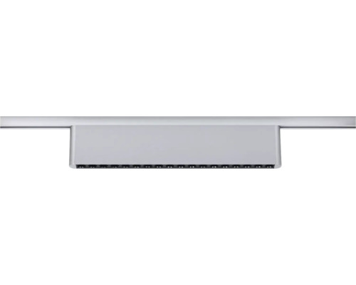 Lineare LED-Leuchte mit mehreren kleinen Strahlern und silberner Oberfläche.