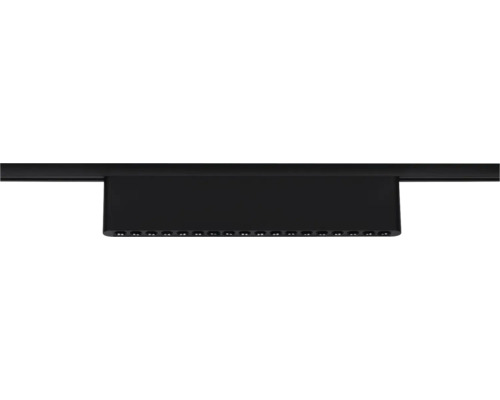 Linearer LED-Strahler für Schienensystem, schwarz, mit mehreren Lichtquellen in einer Reihe.