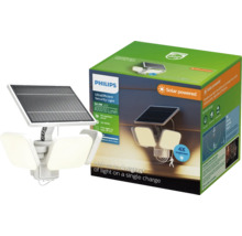 Philips UltraEfficient Solar-Sicherheitsleuchte mit Bewegungsmelder, drei verstellbaren Lichtköpfen und Verpackung.