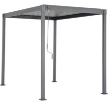 Freistehende Pergola aus Metall mit verstellbarem Lamellendach und Handkurbel.