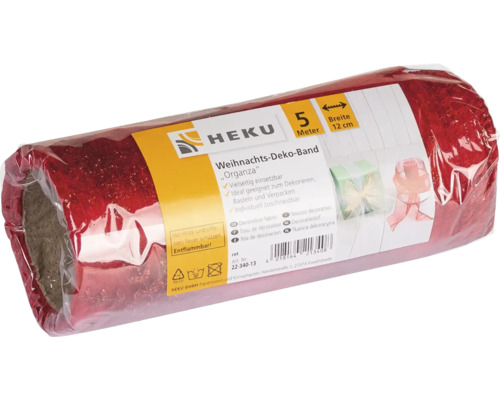 Un rouleau de ruban décoratif de Noël en organza HEKU de cinq mètres de long et douze centimètres de large pour bricoler et décorer sous film.