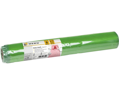 Un rouleau de tissu de decoration Organza HEKU en vert fonce, 9 metres de long et 37 centimetres de large, pour travaux manuels et decorations.