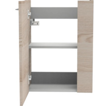 Caisson de cuisine avec deux niveaux, aspect bois en chêne et détails gris.