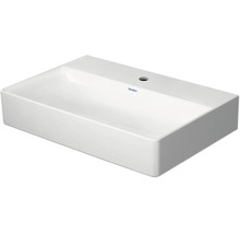 Weißes, rechteckiges Aufsatzwaschbecken von Duravit aus Sanitärkeramik mit einem Hahnloch.
