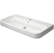 Lavabo de meuble rectangulaire en céramique blanche avec trou de robinetterie et trop-plein Duravit.