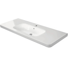 Duravit Möbelwaschtisch aus weißer Keramik, rechteckig, mit einem Hahnloch und Überlauf.