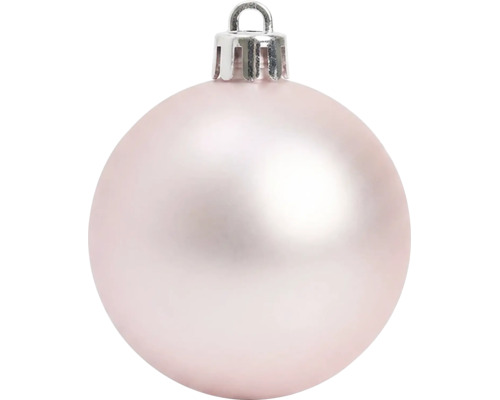 Weihnachtskugel in Rosa mit matter Oberfläche und silberner Kappe.