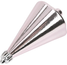 Gerippter, kegelförmiger Weihnachtsbaumanhänger in Rosa mit glänzender Oberfläche und Aufhängeöse.