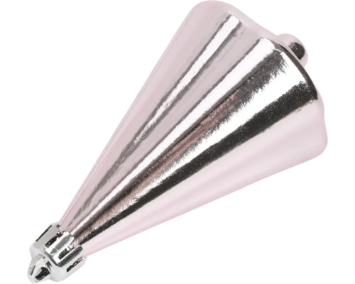 Gerippter, kegelförmiger Weihnachtsbaumanhänger in Rosa mit glänzender Oberfläche und Aufhängeöse.