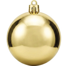 Glänzende goldene Weihnachtskugel aus Kunststoff mit Aufhängeöse.