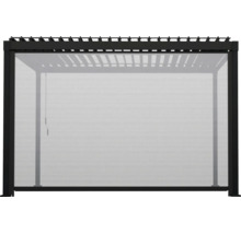Seitenzugrollo für Pergola mit lichtdurchlässigem Gewebe als Sichtschutz und Sonnenschutz.