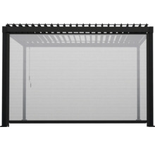 Seitenmarkise für Pergola aus wetterfestem Gewebe in einem schwarzen Aluminiumrahmen.