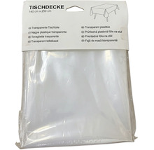 Transparente Tischfolie aus Kunststoff, 140 Zentimeter mal 250 Zentimeter, originalverpackt.