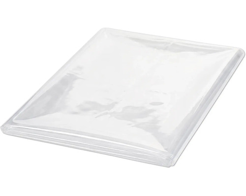 Transparente Abdeckplane aus Kunststoff, gefaltet.