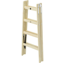 Escabeau en bois Hailo avec quatre marches et sangle de sécurité.