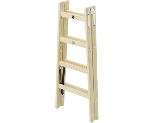 Escabeau en bois Hailo avec quatre marches et sangle de sécurité.