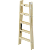 Hailo Holz-Doppelstufenleiter mit Metallscharnieren und Sicherheitsgurt.