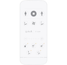 VitrA V-care Logo sur télécommande pour WC lavants avec symboles pour nettoyage, température en degrés Celsius et réglages de buse.