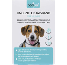 Optipet Logo. Ungezieferhalsband für Hunde ab zwölf Wochen, wasserfest, vier Monate Schutz gegen Flöhe, Zecken, Mücken und Herbstgrasmilben.