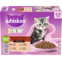 Whiskas Junior Katzenfutter Klassische Auswahl in Sauce für Kätzchen von 2 bis 12 Monaten, 12 Beutel, 100 Prozent hochwertige Zutaten.