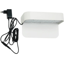 Weiße rechteckige LED-Pflanzenlampe mit Netzteil und schwarzem Kabel.