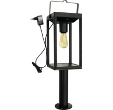 Lanterne d'extérieur noire avec ampoule LED, détecteur de mouvement et fiche secteur.