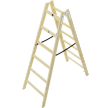 Escabeau double en bois avec six marches. Hailo Logo.