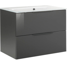 Meuble sous-vasque avec deux tiroirs et vasque intégrée en anthracite.
