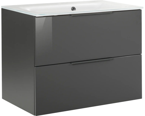 Meuble sous-vasque avec deux tiroirs et vasque intégrée en anthracite.