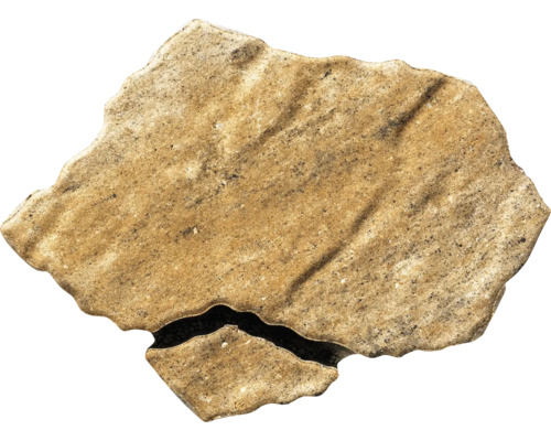 Flache, unregelmäßig geformte Polygonalplatte aus Naturstein für die Gartengestaltung.