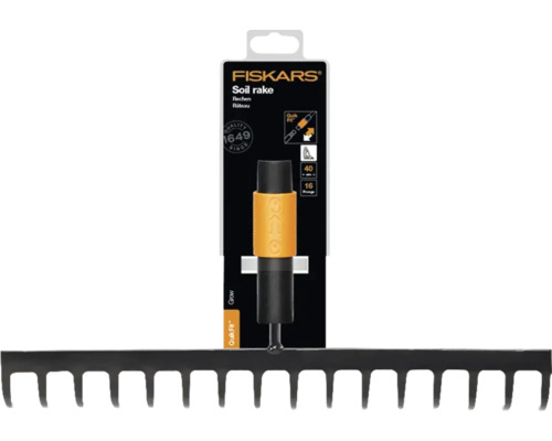 Fiskars QuikFit Bodenrechen mit 16 Zinken und 40 Zentimeter Breite für Gartenarbeiten.