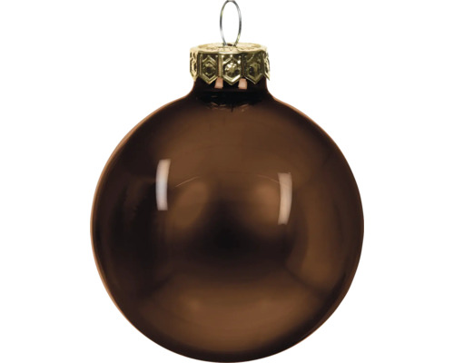 Glänzende braune Christbaumkugel mit Aufhänger.