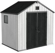 Abri de jardin en plastique avec toit à deux pans, double porte et fenêtre, abri de rangement résistant aux intempéries.