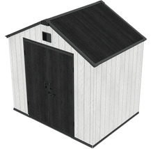 Abri de jardin avec toit à deux pans et double porte aspect bois