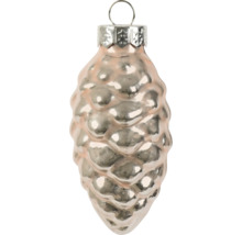 Weihnachtsbaumschmuck aus Glas in Form eines Zapfens mit glänzender Oberfläche und Aufhänger.