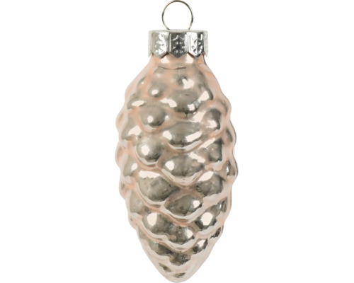 Weihnachtsbaumschmuck aus Glas in Form eines Zapfens mit glänzender Oberfläche und Aufhänger.