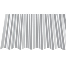 Transparente Wellplatte mit Wellenprofil aus Kunststoff für Bedachungen.