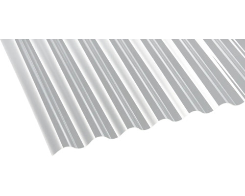Transparente Wellplatte aus Kunststoff mit Sinusprofil für Überdachungen und Carports.