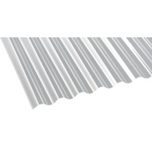 Transparente Wellplatte aus Kunststoff mit Sinusprofil für Überdachungen und Carports.