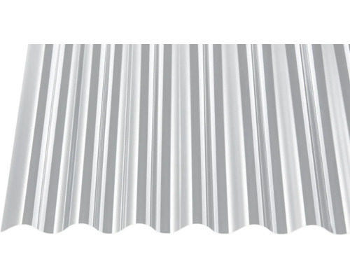 Transparente Wellplatte aus Kunststoff für Bedachungen und Wandverkleidungen.