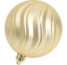 Goldene Weihnachtskugel mit vertikaler Wellenstruktur und Aufhängöse.