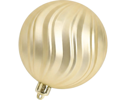 Goldene Weihnachtskugel mit vertikaler Wellenstruktur und Aufhängöse.