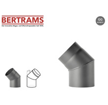 Bertrams Logo. Coude de tuyau de poêle 45 degrés, gris fonte.