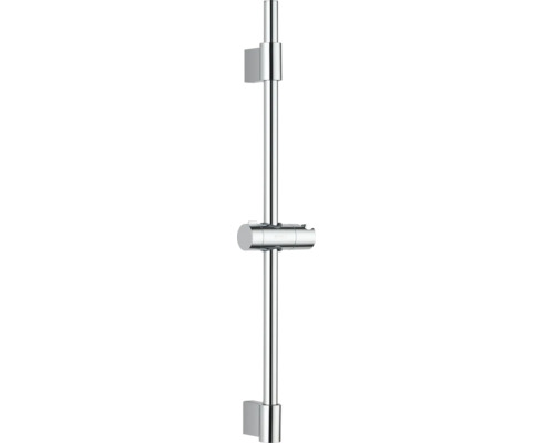 Barre de douche chromée avec supports muraux et support de douchette réglable de la marque Avital.