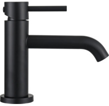 Mitigeur de lavabo monocommande noir mat, corps cylindrique avec bec droit.