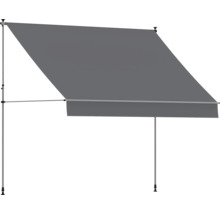 Store à pinces gris avec tiges télescopiques en métal pour balcon ou terrasse.