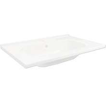 Lavabo pour meuble en céramique blanche de forme rectangulaire avec un large rebord et un trou de trop-plein.