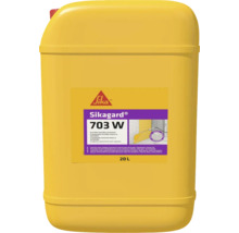 Sika Logo auf einem 20 Liter Kanister Sikagard 703 W, farblose Imprägnierung für Fassaden und Außenwände.