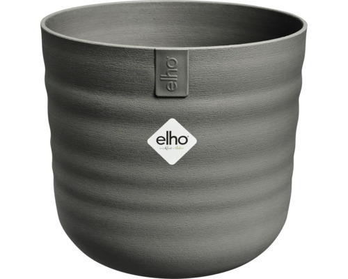 Runder elho Blumentopf mit strukturierter, gerillter Oberfläche und elho Logo.